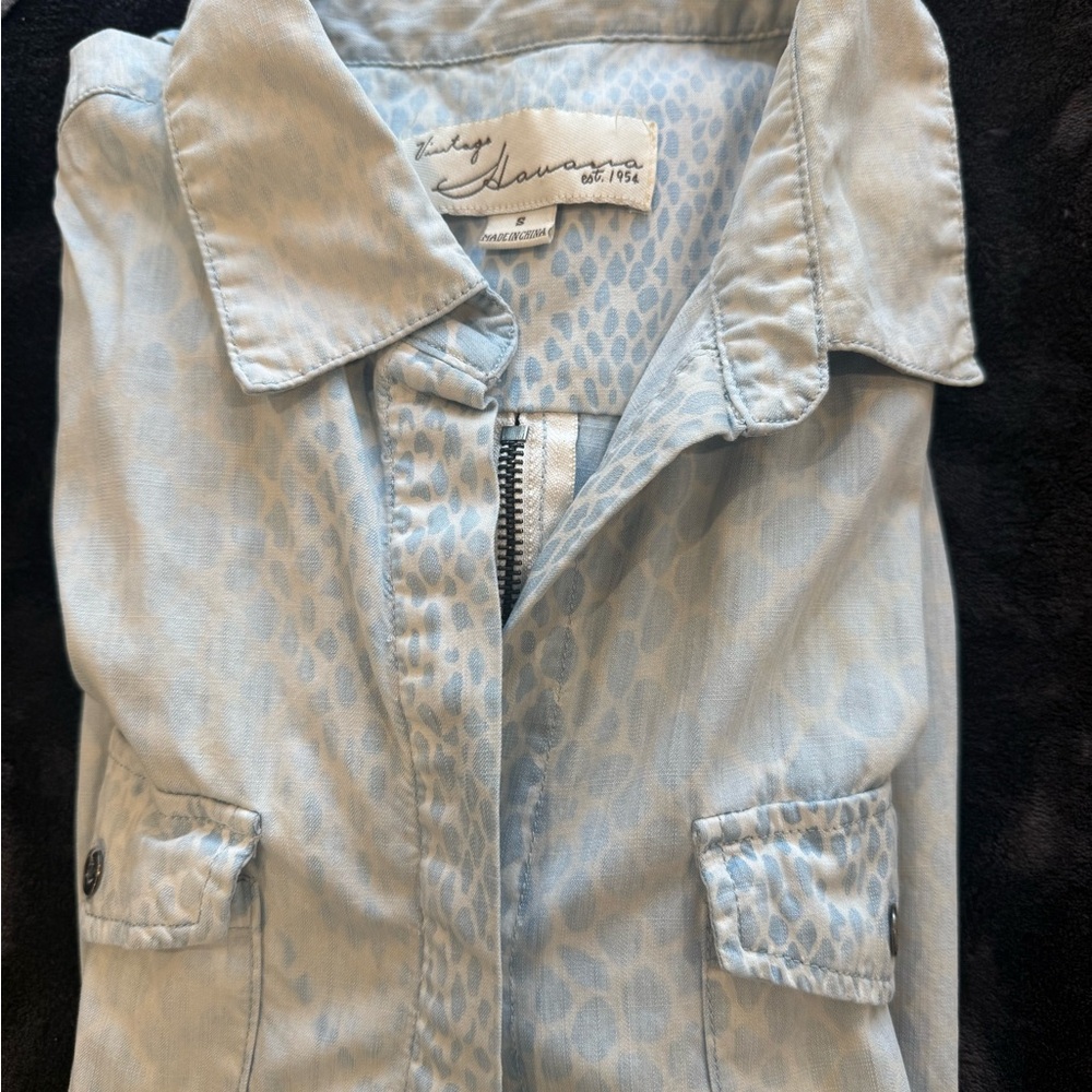 Vintage Havana Light Blue Animal Print Zip Back Button Up Shirt Size S - Picture 10 of 10